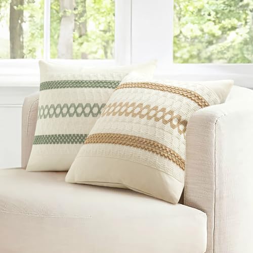 MIULEE Set of 2 Sage Green Boho Decorative Pillow Covers 16x16 Inch - Image 3