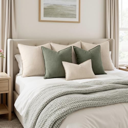 MIULEE Decorative Linen Pillow Covers 20x20 Inch Olive Green - Image 5