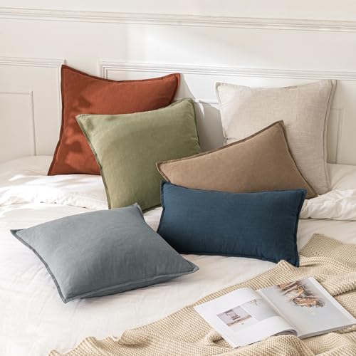MIULEE Decorative Linen Pillow Covers 18x18 Inch Rust - Image 5