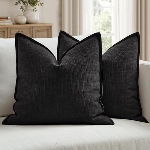 MIULEE Thick Textured Euro Sham Throw Pillow Covers 24x24 Inch Black by MIULEE