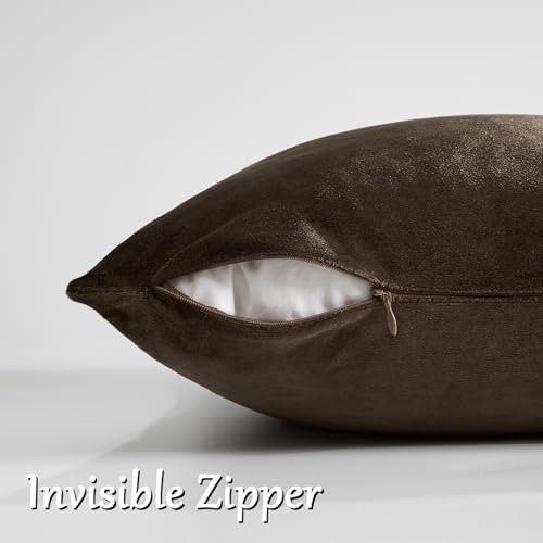 GIGIZAZA Brown Velvet Pillow Covers 18x18 Decorative Pillows Pack of 2 - Image 4