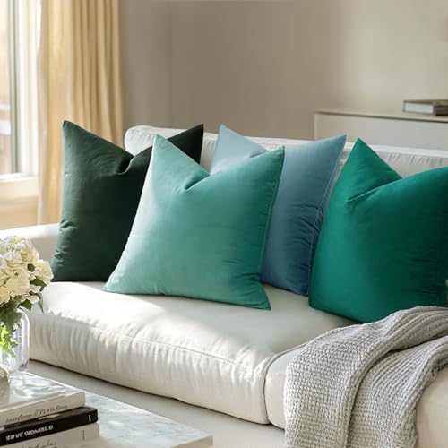 MIULEE 24x24 Inch Pack of 2 Euro Velvet Throw Pillow Covers Aqua Green - Image 3