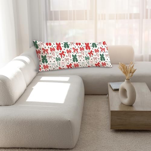 Red and Green Christmas Bows 20x54 Body Pillow Cover, Preppy Girly Christmas - Image 6