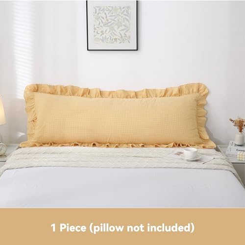 Gingham Body Pillow Cover 20x54, Mustard White Plaid - Image 2