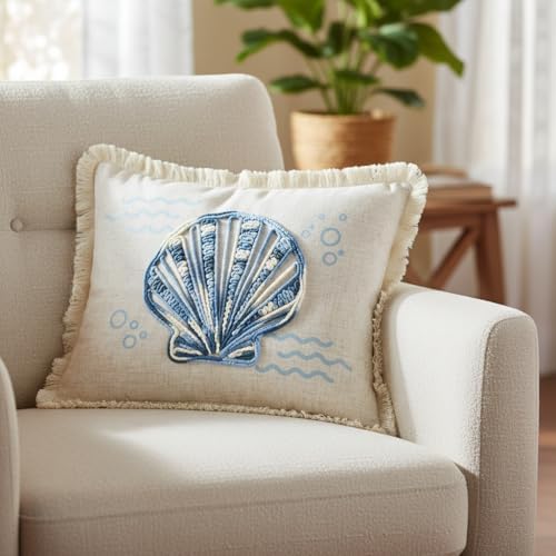 Comfy Hour 18 Inch Shell Pillow, Coastal Lumbar Cushion - Image 6