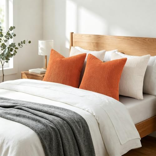 Mecatny Corduroy Fall Throw Pillow Covers 24x24 Set of 2 Burnt Orange - Image 7