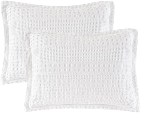 PHF Cotton Ruffle Waffle Pillow Shams Standard 20" x 26", No Insert by PHF