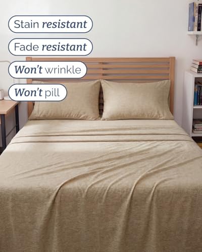 Full XL Sheets - 4 Piece Full XL Sheet Set - Soft & Cooling - Heathered Tan - Image 5