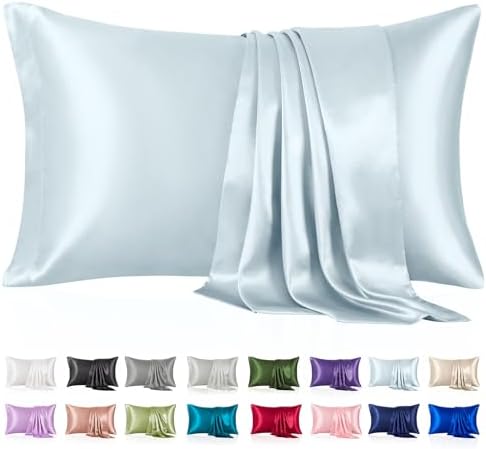 Silk Like Satin Pillowcase King Size, Baby Blue, 2 Pack, 20x36 Inches by VCUSUELER