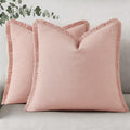decorUhome Linen Fringe Pink Throw Pillow Covers 22x22 Set of 2 by decorUhome