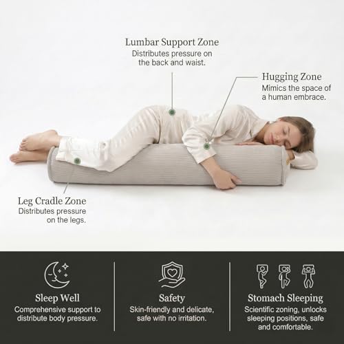 Long Round Body Pillow for Adults – Corduroy Cervical Roll Bolster Pillow - Image 3