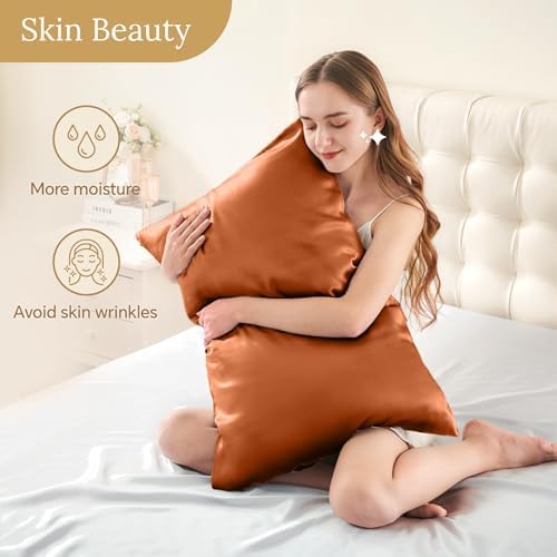 INFIIXSO Silk Pillow Cases 2 Pack, Hidden Zipper, Brunt Orange - Image 4