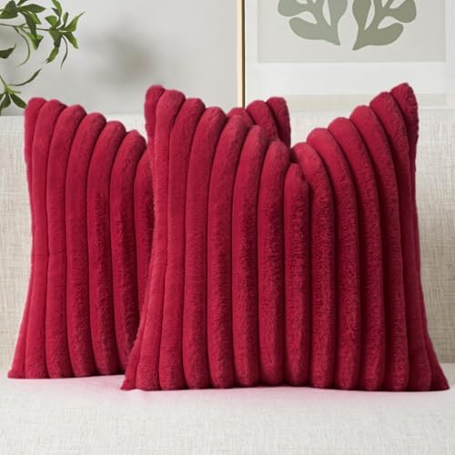 MIULEE Faux Fur Decorative Throw Pillow Covers 20x20 Set of 2 Burgundy by MIULEE