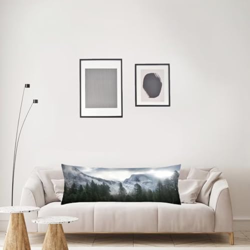Foggy Forest Body Pillow Cover 20x54, Misty Natural Scenery Mountain Landscape - Image 3