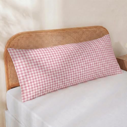 Merryword 100% Cotton Body Pillow Cover, 20 x 54, Cotton Pink Gingham Pillowcase by Merryword