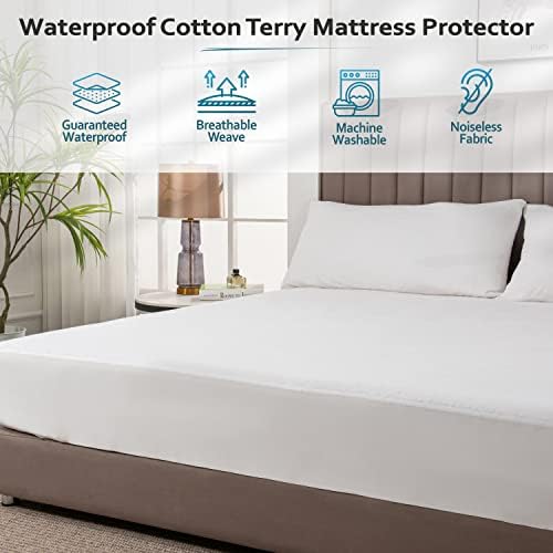 PlushDeluxe Waterproof Full Mattress Protector, Terry Cotton - Image 2