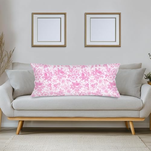 Pink and White Porcelain Floral Lumbar Pillow Cover 14x36 Long Body Pillow - Image 3