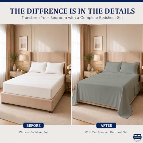 4 Piece Three Quarter Sheets Fits 16" Deep, Egyptian Cotton, Light Grey - Image 4