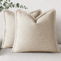 decorUhome Linen Fringe Natural Beige Throw Pillow Covers 26x26 Set of 2 by decorUhome