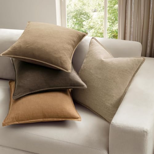 MIULEE Dark Brown Boho Linen Pillow Covers 18x18 Inch Pack of 4 - Image 2