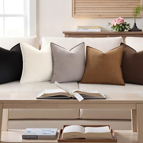 decorUhome Fall Black Linen Throw Pillow Covers 22x22 Set of 2 - Image 4