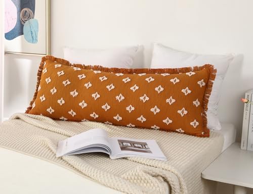 Boho Body Pillow Cover with Tassel Fringe, 3D Flower Patterned Decorative Extra by DRNOU