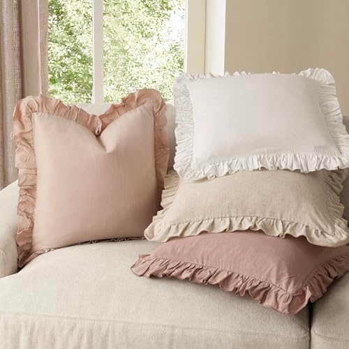 Foindtower Set of 2 Decorative Linen Fringe Ruffle Throw Pillow Covers Soft - Image 6