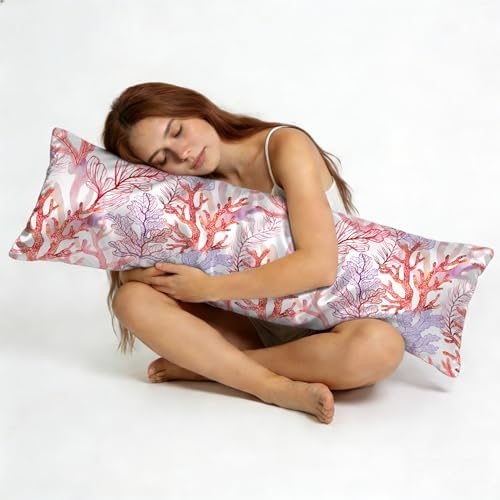 Satin Body Pillowcase Rose Pink Coral Reef Imitation Silk Pillow Cover - Image 7
