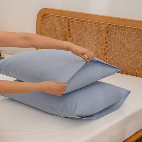 BESTOUCH Washed Cotton Pillowcases Linen Feel Cornflower Blue 12 X 36 inch - Image 3