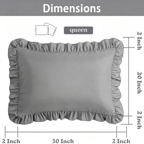 Ruffle Pillow Case Queen Size Set of 2, Dark Gray - Image 2