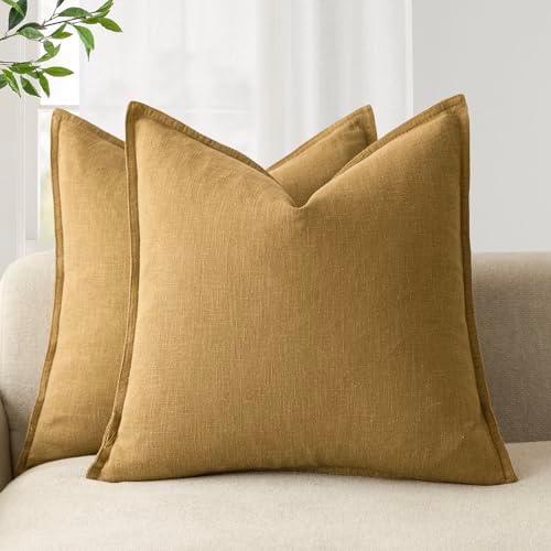 Foindtower Linen Solid Decorative Throw Pillow Covers 20x20 Honey Mustard by Foindtower