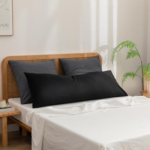 BESTOUCH Washed Cotton Pillowcases Linen Feel Dark Black Euro - Image 4