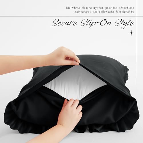 Vonty Black Ruffled Pillow Cases Set of 2, Body Size, 20x54 Inch - Image 5