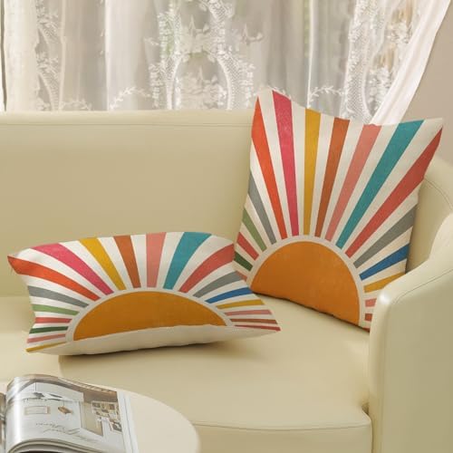 Summer Pillow Covers 16x16 Set of 2 Colorful Stripes Yellow Sunshine Throw - Image 5