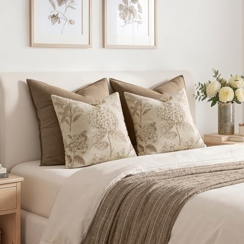 Set of 2 Decorative Floral Pillow Covers 20x20 Inch Tan Beige - Image 6