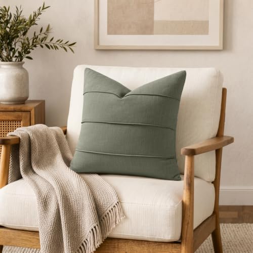 MIULEE Decorative Linen Throw Pillow Covers 18x18 Olive Green Striped - Image 6
