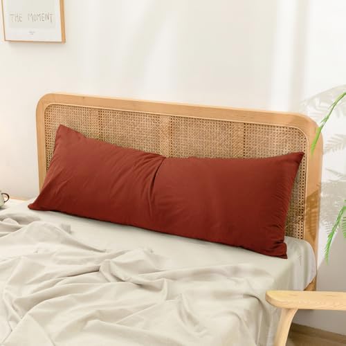 BESTOUCH Washed Cotton Pillowcases Linen Feel Burnt Brick Red Body - Image 3