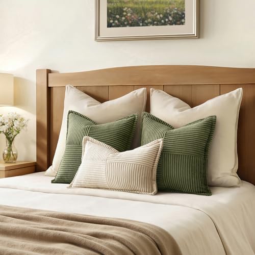 MIULEE Olive Green Corduroy Decorative Euro Sham Pillow Covers 24x24 Inch - Image 3