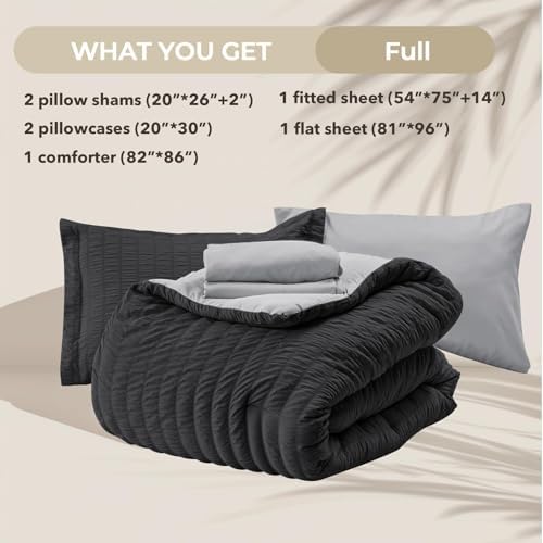 HYMOKEGE Black/Light Grey Full Size Comforter Sets Seersucker 7 Pieces - Image 5
