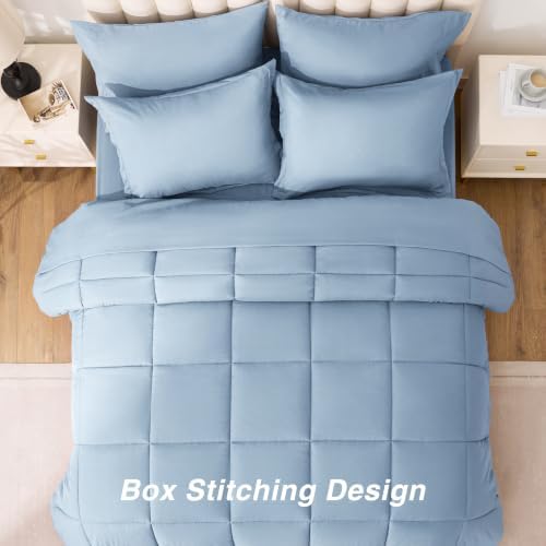 Love's cabin Plaid King Comforter Set, Light Blue - Image 6