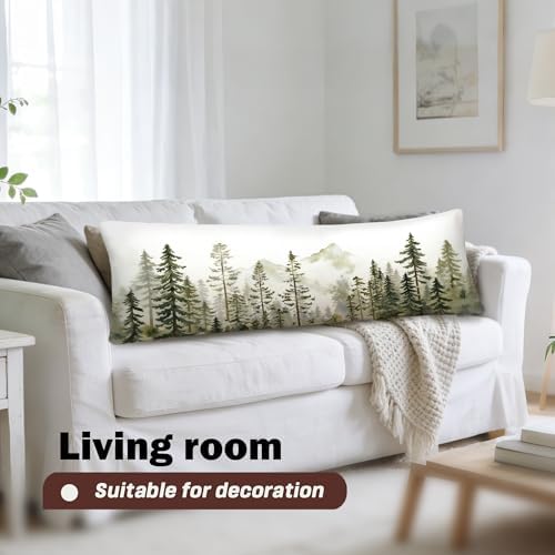 Watercolor Mountain Forest 20x54 Body Pillow Cover, Farmhouse Rustic Green - Image 5