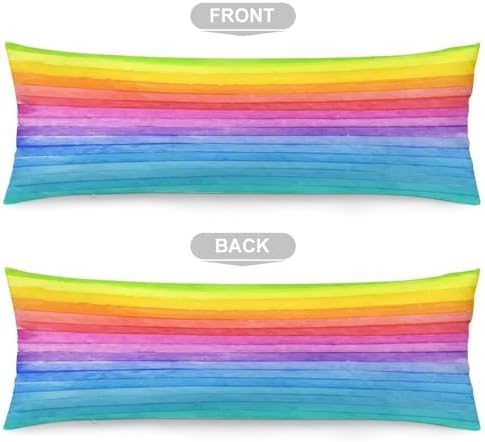 Rainbow Body Pillow Cover Watercolor Lines Pillowcase - Image 3
