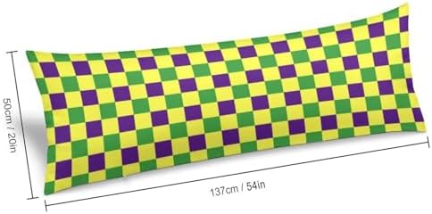 Mardi Gras Plaid Body Pillow Pillowcase Purple Yellow Green Checkered Long Body - Image 3