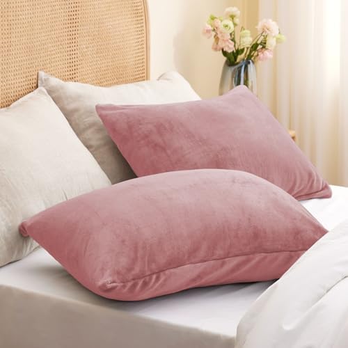 BEDELITE Flannel Pillow Cases Queen Size Set of 2, Dusty Pink, 20x30 Inches - Image 2