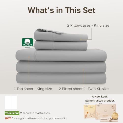 California Design Den 100% Cotton Sateen Split King Bed Sheet Set - Image 4