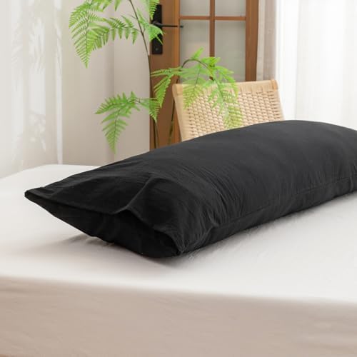 BESTOUCH Washed Cotton Pillowcases Linen Feel Deep Black Body - Image 4
