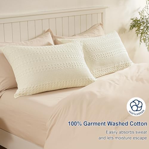 PHF Cotton Waffle Pillow Shams Queen Size 20"x30", Cannoli Cream, No Insert - Image 2