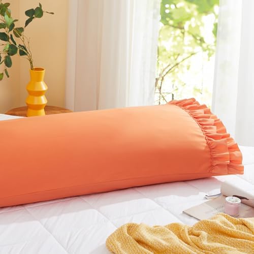 Vonty Burnt Orange Ruffled Pillow Cases Set of 2, Body Size, 20x54 Inch by CreateCozyLife