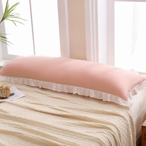 Merryword Pink Body Pillow Cover 20x54inches Reversible Long Pillowcase Ruffled - Image 3
