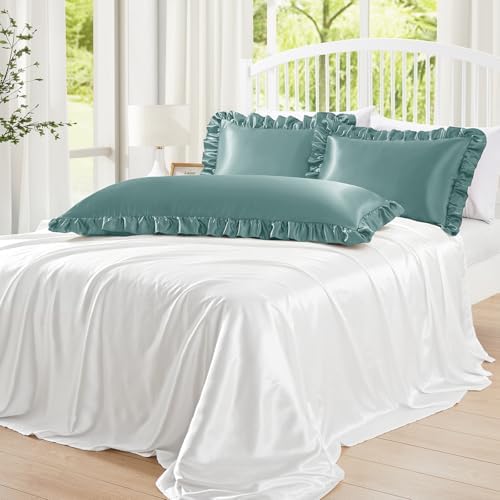Homiest Sage Green Ruffle Satin Body Pillow Cover - Image 4